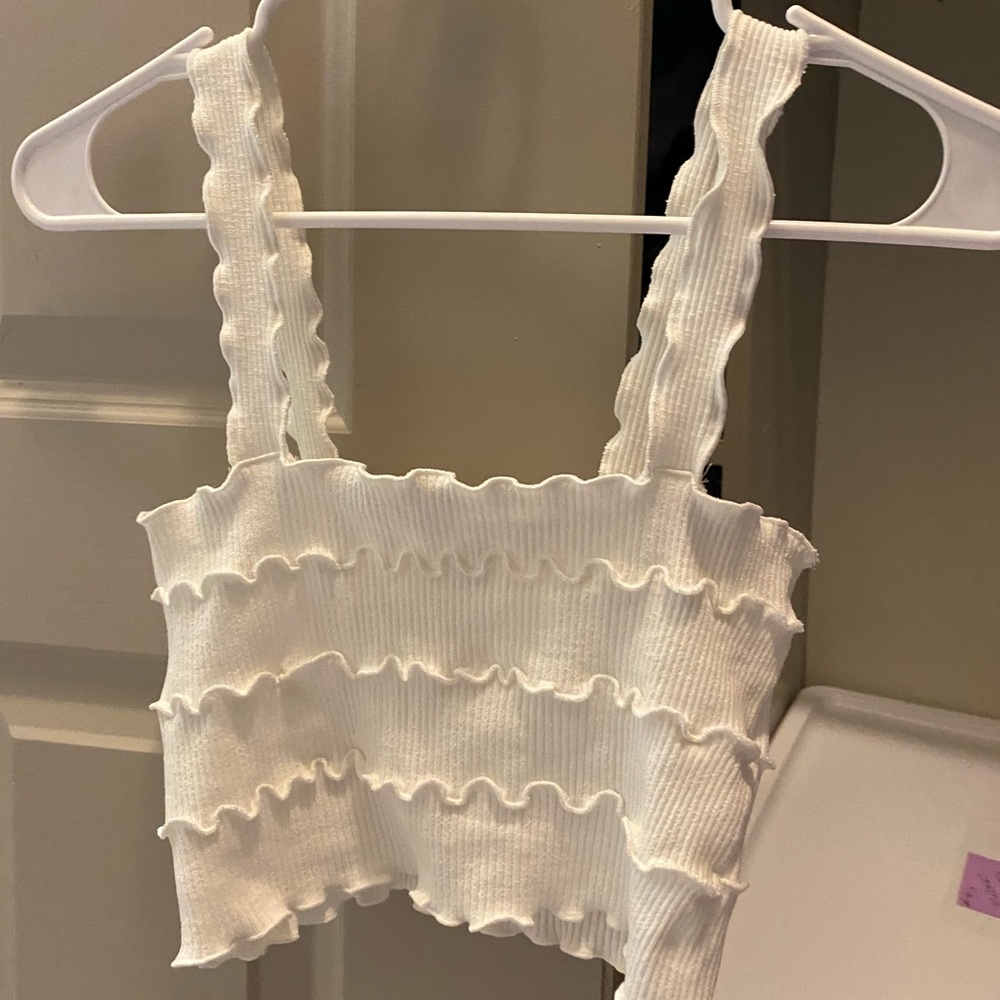 Zara white Ruffle Crop Top